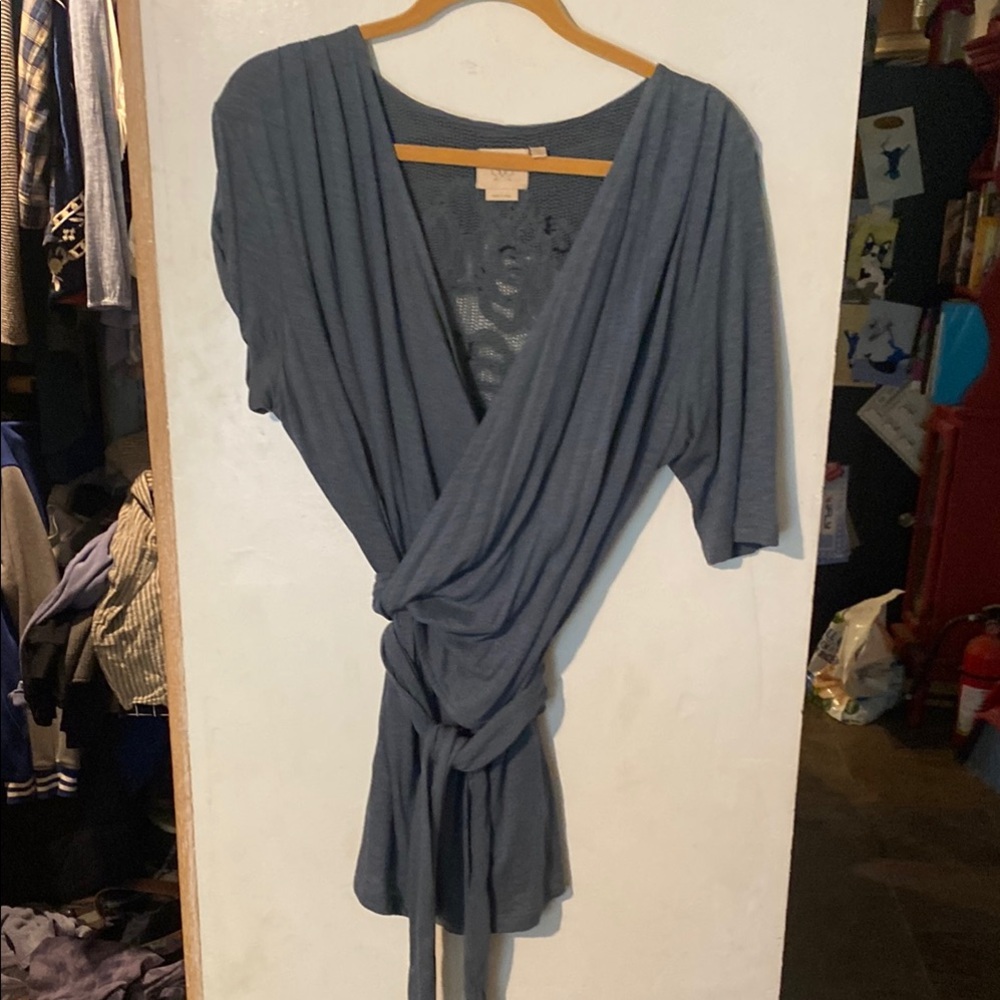 Anthropologie Vanessa Virginia Blue Wrap Top NWOT size L